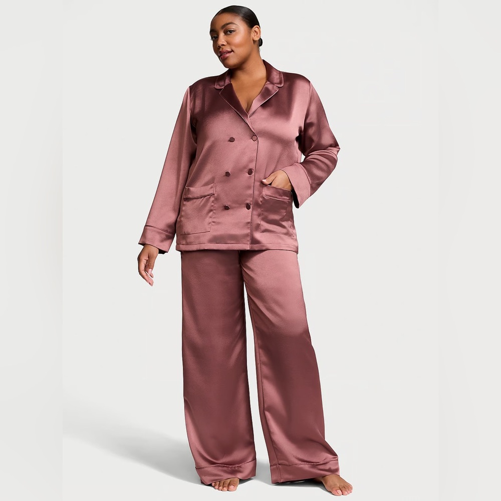 NWT VICTORIA'S SECRET Luxe Satin Double-Breasted Long Pajama Set